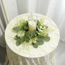 1 pieza Corona artificial de eucalipto, corona de planta verde realista para fiestas, adecuada para Navidad, boda, hogar, mesa, gabinete, decoración de puerta, Día de San Valentín, Acción de Gracias, Pascua, Día de la Madre, Navidad, cumpleaños, aniversario, fiesta de graduación, corona de hojas de eucalipto artificial de alta gama para hotel, cafetería, restaurante (vela no incluida) Decoración del hogar Decoraciones navideñas Decoración de habitación - Verde y blanco - Ver 11