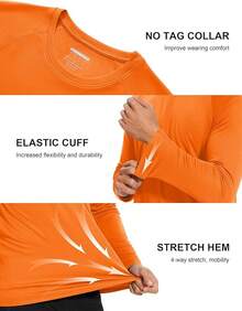 Men's Long Sleeve Shirts UPF 50+ UV Sun Protection Athletic Shirts For Hiking Running Workout Rash Guard-2025 - Orange - View 2