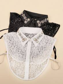 1 件女士多功能可拆卸黑白仿珍珠饰边项圈，百搭经典配饰