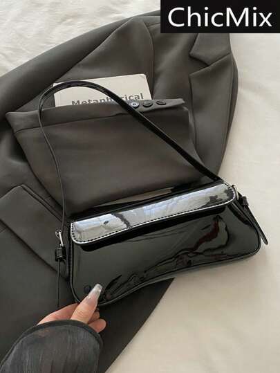 Bolso de hombro asimétrico brillante de unicolor, versátil, elegante y simple, adecuado para compras, carteras, compras, mujeres jóvenes, estudiantes universitarios, recién llegados y trabajadores de cuello blanco. Son muy adecuados para oficinas, universidades, trabajo, negocios, viajes al trabajo, actividades al aire libre, viajes y salidas