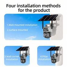 8MP 太阳能供电监控摄像头 4K，8MP 双镜头安全摄像头，带双 PIR 运动检测，WiFi 防水户外摄像头，太阳能供电，4 种安装方式（墙壁/天花板/角落/杆），IP65，APP 控制，夜视