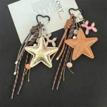 Style Large Star Baseball Woven Rope Bag Charm Creative Handmade Woven Phone Lanyard Keychain For Bag Car Accessories For Women