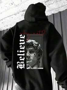 Sweatshirt Cold Weather Printed Blouse Believe Statue And Writings Graffiti Blouse - 黑色 - 查看 1