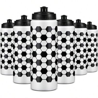 1 Bình nước thể thao dạng bóp, bình nước bóng đá 20 oz, bình nước nhựa tái sử dụng có nắp kéo, bình nước cho bé trai và bé gái, thích hợp cho các hoạt động thể thao học đường như bóng rổ, tennis, rugby.