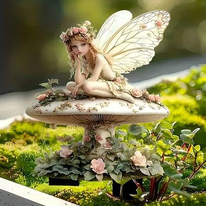 迷人的仙女和蘑菇屋花园装饰 - 户外装饰、盆栽景观装饰、浪漫波西米亚风格、多功能庭院艺术品或礼物