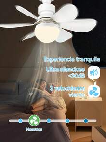 Luz de 50W ventilador de techo LED en forma de flor, lámpara de techo con ventilador, base E26 / E27, con control remoto, 3000K-6500K / brillo regulable, tres velocidades de viento, viene con varilla de extensión, - Blanco - Ver 3