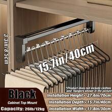 1pc Metal Garment Rack, Pull Out Pant Hanger, Bedroom Closet Clothing Rod, Multi-Functional Telescopic Storage Clothes Rack, Solid Hanging Bar, Steel Ball Divider Storage, Telescopic Design, Space Saving For Wooden Wardrobes - Black - View 6