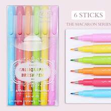 6 Stücke Wasserbasierte Farbstifte Set, Filzstifte in Makronen-Farben, Kalligraphiestifte für tägliches Schreiben, Tagebuch, Notizen und Zeichnen, geeignet als Schulmaterial
