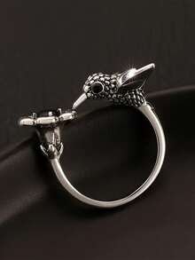 1 pieza Anillo con incrustaciones de animal pájaro vintage, anillo abierto de lujo y de peso ligero para mujeres - Plateado - Ver 3