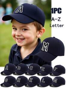 1pc Kids 26 Letter Pattern Baseball Cap, Boys & Girls Sun Hat, Suitable For Outdoor Activities And Daily Wear, UV Protection - Navy Blue - View 1