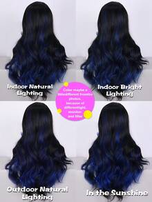 24-Inch Blue Highlighted Curly Wig - Rose Hair Network Oil-Resistant Singing Street Style - 挑染藍色 - 查看 3