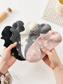 3/5 paires de chaussettes montantes femme motif étoile mignon couleur unie, convient pour le port quotidien, toutes saisons, livraison aléatoire