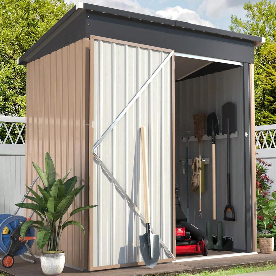 UNIONLINE 5x3ft Metal Shed,Garden Sheds And Outdoor Storage With Lockable Door, Small Outside Storage Box Waterproof For Backyard,Garden(Base Size:150x86CM) - Beige - View 1
