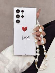 1 件时尚心形和字母印花穿孔保护手机壳，配手工串珠手链，适用于 16/11/16pro/16plus/16promax/16e/15Promax/13/14/12/XS/XR/7G/8P、Galaxy 11/12Pro/12/12X/13Pro/14Pro/15Pro、Redmi 10/9/Note9/12c/Note11pro/Note8Pro，防摔手机壳 - 彩色 - 查看 1
