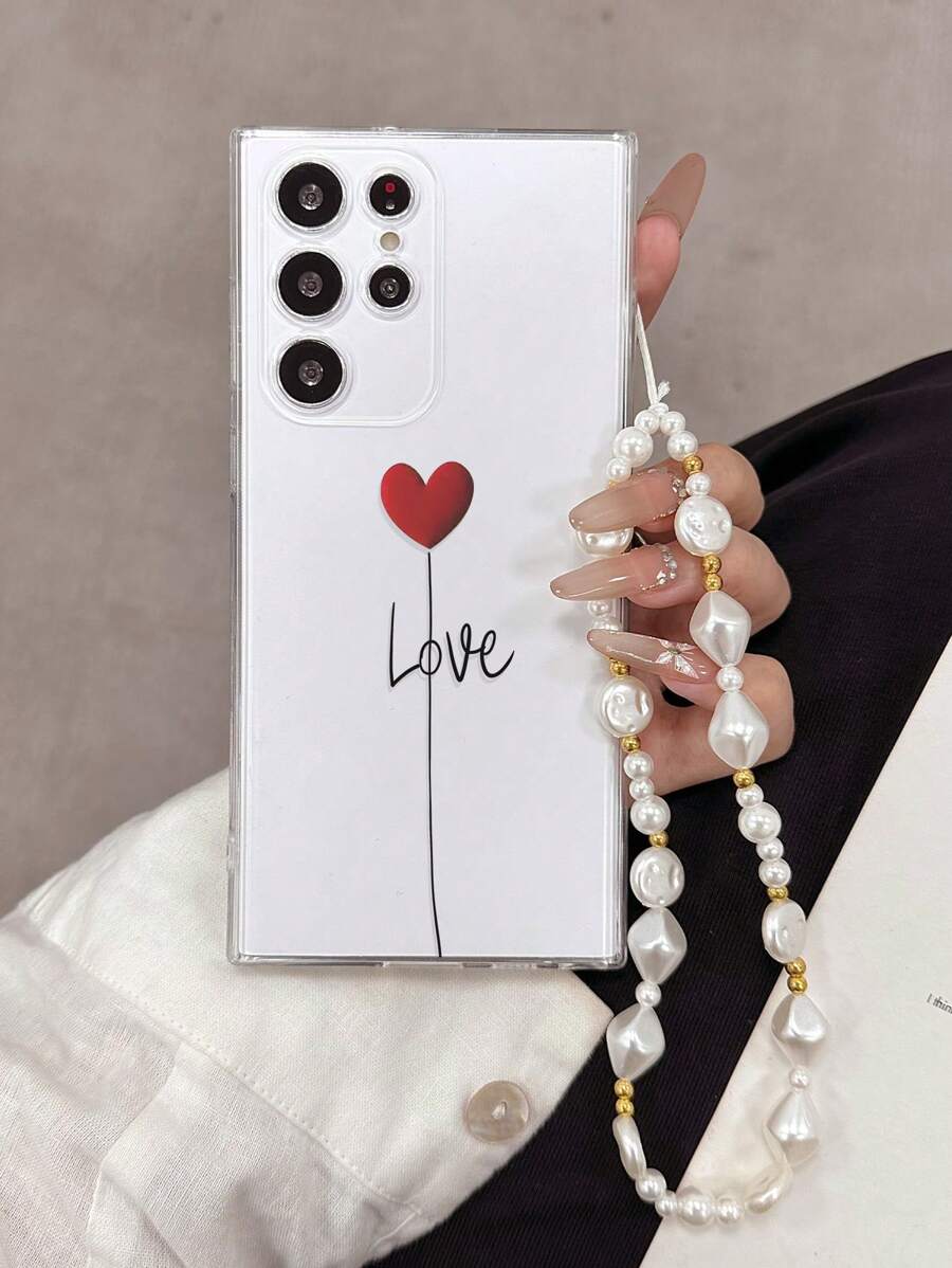 1 件时尚心形和字母印花穿孔保护手机壳，配手工串珠手链，适用于 16/11/16pro/16plus/16promax/16e/15Promax/13/14/12/XS/XR/7G/8P、Galaxy 11/12Pro/12/12X/13Pro/14Pro/15Pro、Redmi 10/9/Note9/12c/Note11pro/Note8Pro，防摔手机壳 - 彩色 - 查看 1