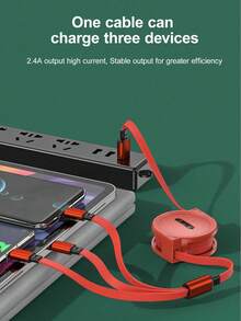 三合一1米快充线，可伸缩1/2/3线，TPE充电数据线，兼容vivo/OPPO等主流品牌，集成iOS/Android/Type-C接口 - 彩色 - 查看 4