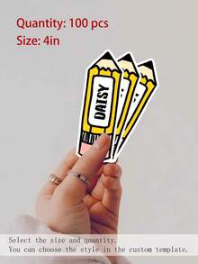 100/50/20/10/1件装定制卡通文具造型贴纸，书籍标签贴纸，定制姓名铅笔蜡笔造型贴纸，教师贴纸，返校贴纸，铅笔贴纸，适合作为节日礼物，可重复使用，现代，色彩丰富，可爱，复古，卡通，卡哇伊，适合员工、客户、学生，用于商务/工作/办公，学校，度假氛围，初中生，高中生，大学新生，大一新生，大二学生 - 彩色 - 查看 16