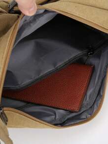 Multi-Pocket Canvas Shoulder Bag – Casual Utility Crossbody Satchel For Men, Daily Travel Organizer With Bottle Holder