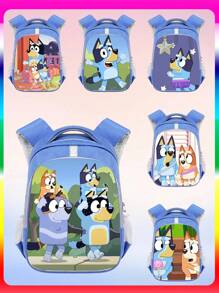 Bluey حقيبة ظهر بلوي، حقيبة مدرسية كرتونية سعة كبيرة، حقيبة مدرسية خفيفة الوزن وعادية