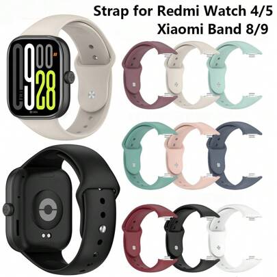 适用于 Redmi Watch 4/5 的硅胶表带，柔软舒适，金属插头，纯色，耐用，可替换表带，兼容小米手环 8 Pro/9 Pro，高弹性，防滑，透气，亲肤，防水，适合健身、工作、户外活动