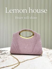 1 件优雅荷叶边闪光手提包，粉色闪亮晚装手拿包，适合女士连衣裙，时尚手拿包，适合婚礼、舞会、派对、正式活动 - 粉色 - 查看 2