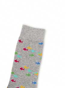 1双男士卡通鱼纹中筒袜，鱼类爱好者的必备单品！适合日常休闲的袜子，透气防臭，舒适柔软有弹性，是派对和社交活动的完美礼物，四季皆宜，男女通用 - 彩色 - 查看 4