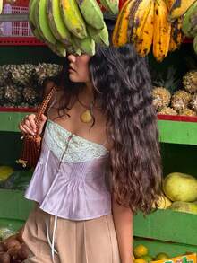 Womens Summer Tie Front Crop Tops Cute Ruffle Ruched Spaghetti Strap Tank Tops Y2K Going Out Shirts - 紫色 - 查看 9