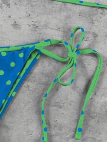 Bộ bikini hai mảnh gợi cảm, kiểu dáng thanh lịch, màu xanh dương và xanh lá cây chấm bi, thích hợp cho nữ, đi biển, dự tiệc và tụ họp. - Nhiều màu - Xem 5
