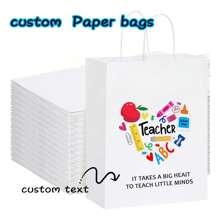 20/50 件定制开学白纸礼品袋，带手柄，个性化图片和文字，坚固耐用的包装袋，适合开学季、节假日、生日礼物 - 彩色 - 查看 9