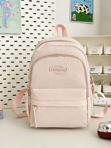 1pc背包尼龙布拉链开合，2025夏季韩版ins风纯色书包休闲小众时尚背包，优质面料容量充足，舒适的肩带容量充足，适合女生日常通勤使用 - 休閒純色雙肩包 - 查看 12