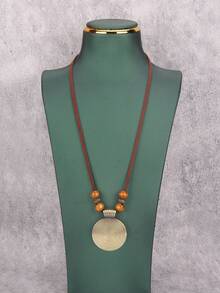 1 pieza Collar largo de metal con aleación con cuentas y diseño geométrico, estilo retro para mujer - Hilo de bronce + cuentas de camello - Ver 3