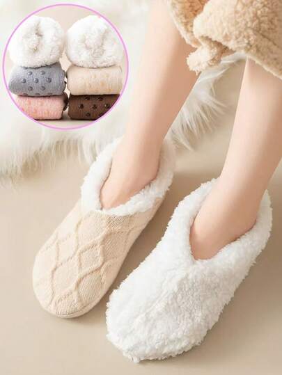 1 双女士/男士优雅冬季拖鞋 - 柔软人造毛皮饰边，罗纹纹理和心形镂空设计，防滑舒适室内拖鞋，多种颜色可选