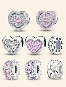 1 Mặt dây chuyền hình trái tim lấp lánh bằng bạc Sterling 925 thời trang phù hợp cho vòng tay, vòng tay nữ, đồ trang sức tự làm và trang phục hàng ngày, trang trí phù hợp cho bé gái khi trở lại trường - Bạc - Xem 1