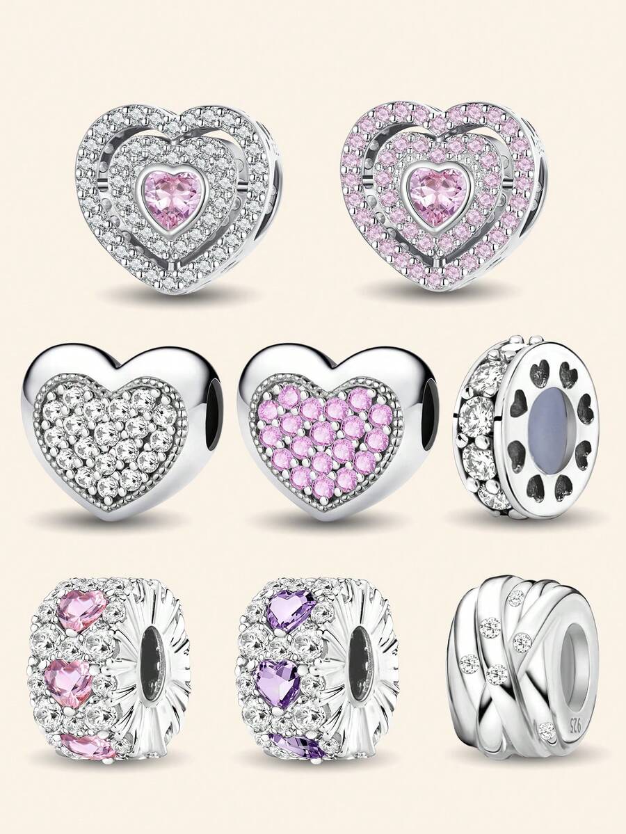 1 Mặt dây chuyền hình trái tim lấp lánh bằng bạc Sterling 925 thời trang phù hợp cho vòng tay, vòng tay nữ, đồ trang sức tự làm và trang phục hàng ngày, trang trí phù hợp cho bé gái khi trở lại trường - Bạc - Xem 1