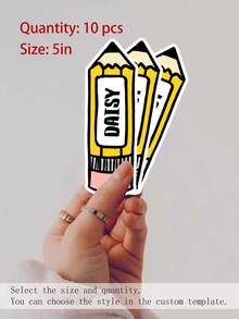 100/50/20/10/1件装定制卡通文具造型贴纸，书籍标签贴纸，定制姓名铅笔蜡笔造型贴纸，教师贴纸，返校贴纸，铅笔贴纸，适合作为节日礼物，可重复使用，现代，色彩丰富，可爱，复古，卡通，卡哇伊，适合员工、客户、学生，用于商务/工作/办公，学校，度假氛围，初中生，高中生，大学新生，大一新生，大二学生 - 彩色 - 查看 12