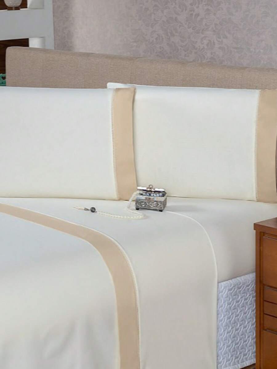 King Size Flat Sheet In Percale 180 Thread Count - Straw/Persimmon - View 1