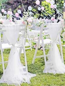 1/5/10 piezas Bandas para sillas blancas de 63" X 39" de largo para decorar la parte trasera y lateral de las sillas en el pasillo de una boda. Tela de gasa adecuada para decoración de boda, columpio, telón de fondo, fiesta de cumpleaños, escenario, carpa, mesa y silla de boda.