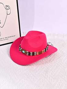 1 件男女通用巴拿马草帽，牛仔毡帽，带绿松石带，复古卷边太阳帽，送给朋友的礼物，开学季