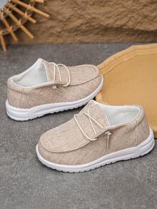 1 双春秋儿童休闲帆布一脚蹬运动鞋，舒适透气，适合户外活动 - 卡其色 - 查看 5