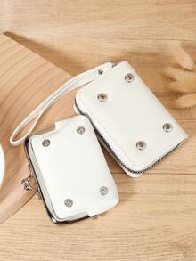 女士钱包短款 PU 皮革钱包拉链和搭扣钱包多功能大容量钱包女士零钱袋零卡包轻便、时尚现代、商务拉链信用卡商务休闲教师节、教师礼物、周年纪念、生日礼物、女士、女性、白领工作者 - 白色 - 查看 5