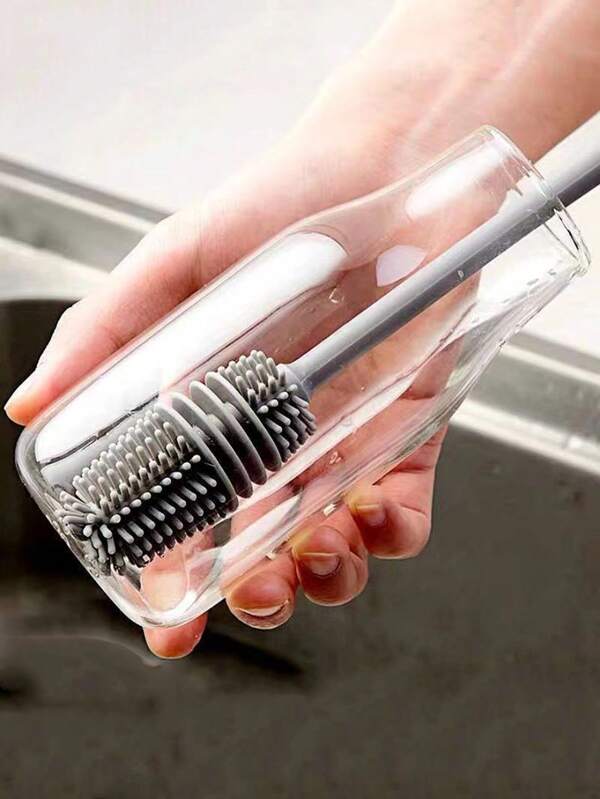 1pc Rotating Cup Brush, Long Handle Crevice Brush For Cup, Bottle, Tea Stain Cleaning, Hard Bristle & Silicone, (Random Color/Style)