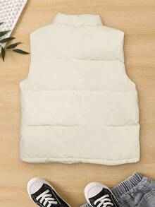 女士羽绒背心，纯色梭织面料，带抽绳，适合冬季日常穿着 - 白色 - 查看 6
