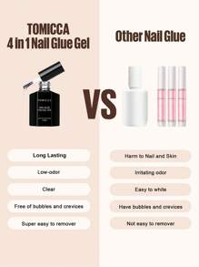 TOMICCA Pegamento de uñas TOMICCA, 15ml/1 pieza. Esmalte de uñas en gel de secado rápido y larga duración para LED/UV, para arte de uñas, para salón de belleza o manualidades de uñas en casa
