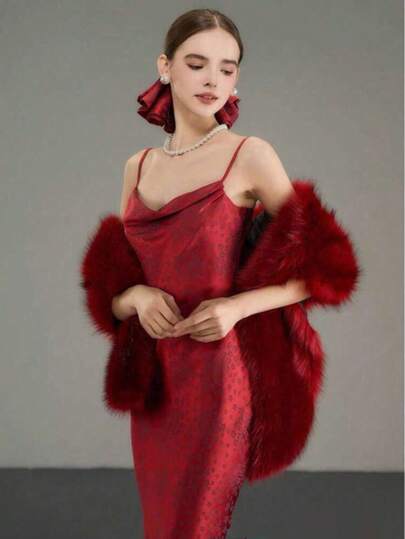 1 件女士多色仿皮草狐狸毛披肩斗篷，适合派对、婚礼装扮，搭配短款斗篷外套更显端庄优雅，秋冬保暖，可作为节日礼物