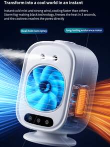 1 Adjustable Portable Air Conditioner Cooling Fan, Rechargeable, Multi-Speed Settings, 2 Modes (Air Conditioning & Misting), 2000mAh Battery, Suitable For Home, Car, Office, Outdoor, White Quiet Design, No Installation Required