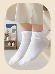 10 Pairs Women Basic Solid Color Short Socks, Simple And Fresh Design, Suitable For Daily Wear All Seasons - White - View 5