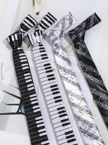 1pc Men Fashionable Exquisite Black & White Piano Key And Musical Stave Necktie, Suitable For Casual, Street, Party Occasions Men Necktie