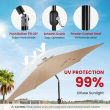 OLIXIS Upgrade 10 FT LED Outdoor Patio Deck Umbrella With 32 Solar Lights, Tilt & Crank, UV-Resistant And Waterproof Table Umbrella For Pool, Beach, Market And Restaurant - Khaki - View 4