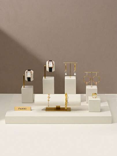 Oirlv Beige Jewelry Display Set Shop Cabinet Display Props For Necklace Display Bust Watch Ring Earrings Bangle Decoration Rack