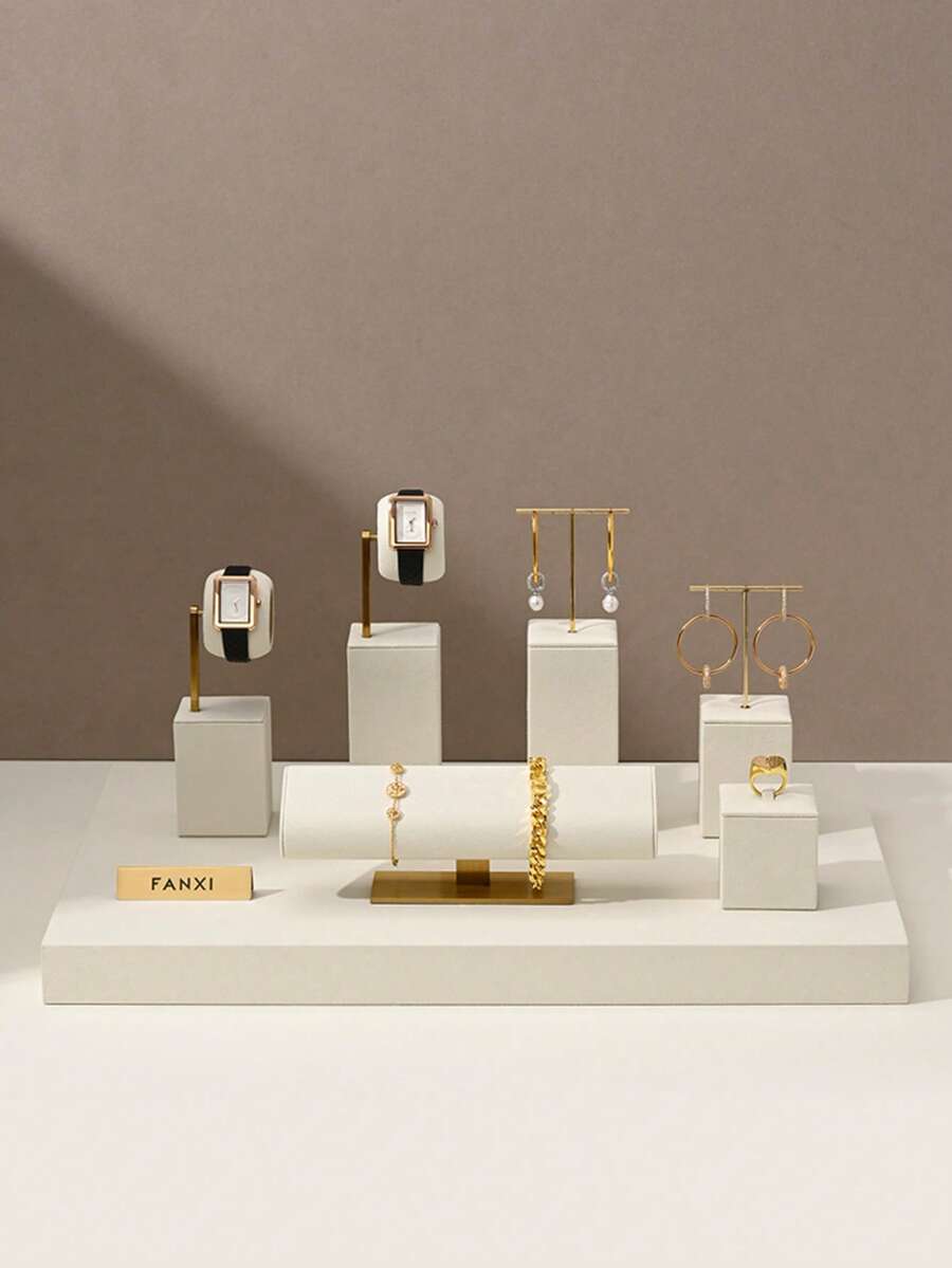 Oirlv 米色珠宝展示架店铺橱柜展示道具项链展示胸围手表戒指耳环手镯装饰架